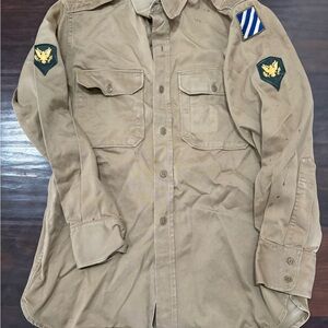 Vintage Army Khaki Military Shirt 3rd Infantry Division Staff Sargent *Read